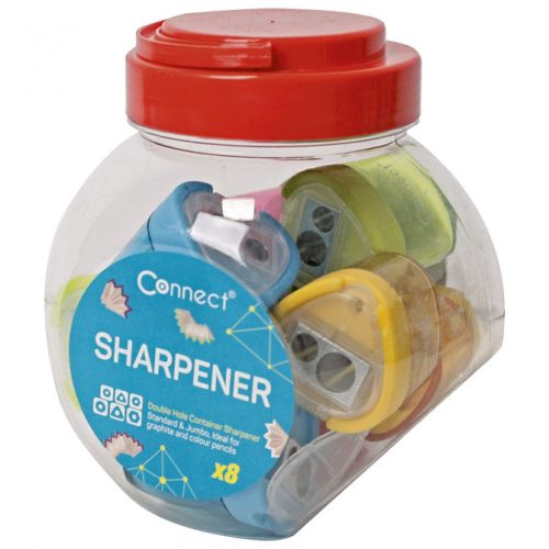 Hegyező 2 lyukú műanyag, tartályos Connect