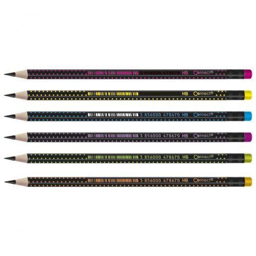 Grafitceruza HB, fekete testű, színes radírral, Connect 72 db/csomag,