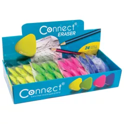   Radír Connect háromszögletű 24 db/kínáló doboz színes (sárga, zöld, rózsa, kék)