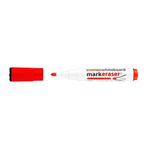 Táblamarker 3mm, mágneses, táblatörlővel multifunkciós Ico MARKERASER piros