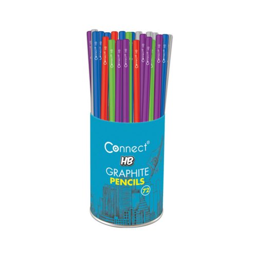 Grafitceruza HB, 5 féle színű kerek test, Connect 72 db/csomag,