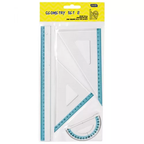 Vonalzókészlet, 30 cm egyenes vonalzó, szögmérő, 45° 13 cm és 60°, 18 cm háromszög vonalzó, 4 db/bliszter Educa