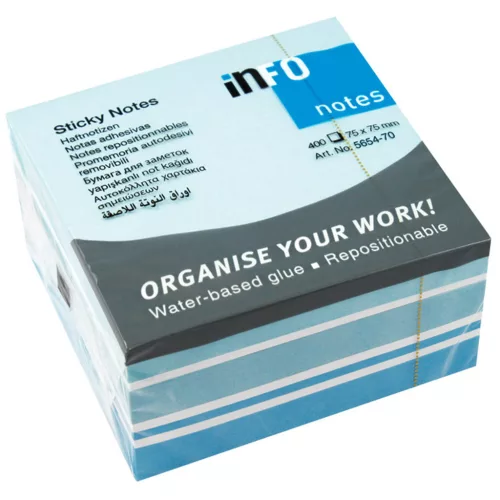 Jegyzettömb öntapadó, 75x75mm, 400lap,5654-70 Info Notes pasztell színek fehér,kék, türkiz