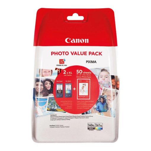 Canon PG-560XL (1x14,3 ml) + CL-561XL (1x12,2 ml) + 50 lap GP501 10x15 fényes fotópapír Multipack