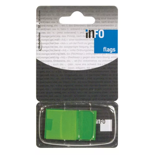 Jelölőcímke 25x43mm, 50lap, műanyag, Info Notes Info Flags zöld