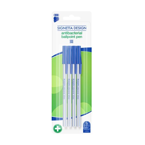 Golyóstoll 0,7mm, kupakos antibakteriális 4-es klt Ico Signetta, írásszín kék