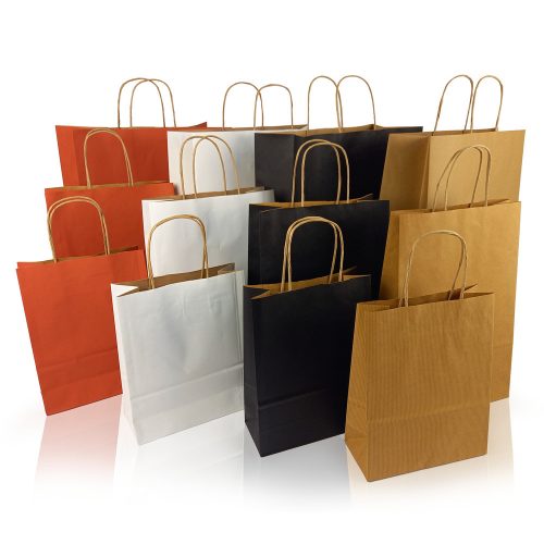 Sodrottfüles papírtáska 320x420mm 150mm talp L méret 200 db/doboz, fekete