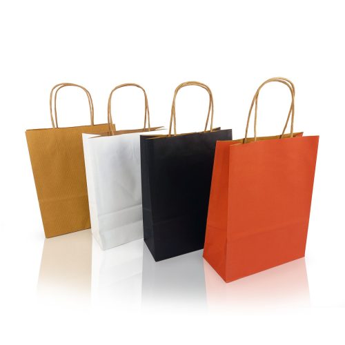 Sodrottfüles papírtáska 320x420mm 150mm talp L méret 200 db/doboz, bordázott barna