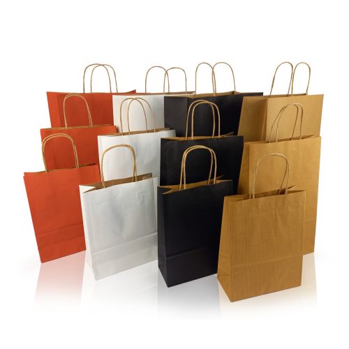 Sodrottfüles papírtáska 320x420mm 150mm talp L méret 200 db/doboz, bordázott barna