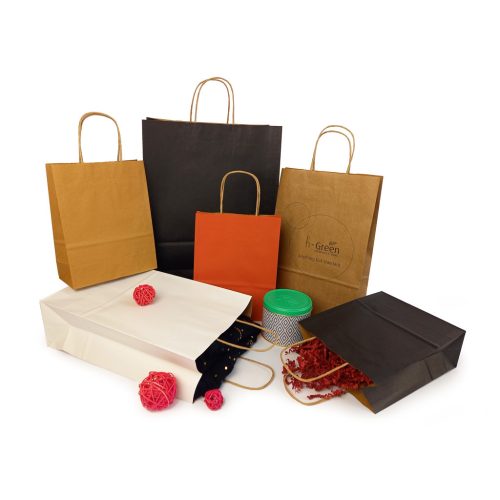 Sodrottfüles papírtáska 320x420mm 150mm talp L méret 200 db/doboz, bordázott barna