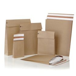   Csomagküldő webshop tasak 400x500x100mm, erős kraft papírból 100 db/doboz, E-green barna