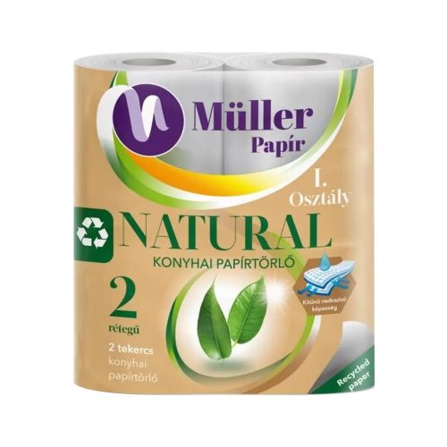 Háztartási papírtörlő kéztörlő 2 rétegű 50 lap/tekercs 2 tekercs/csomag Natural fehérített