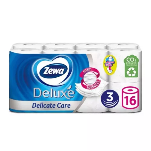 Toalettpapír 3 rétegű kistekercses 100% cellulóz 150 lap/tekercs 16 tekercs/csomag Delicate Care Deluxe Zewa fehér