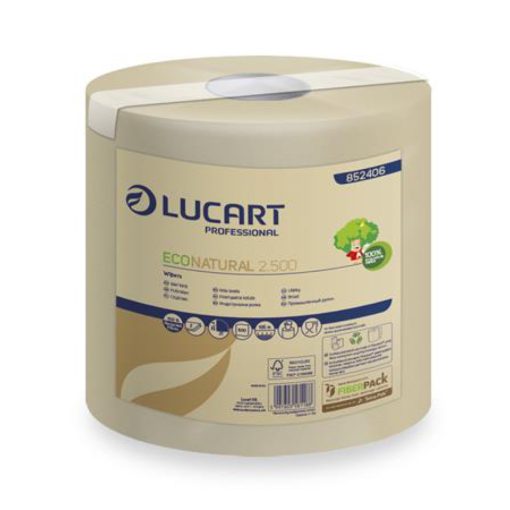 Kéztörlő 2 rétegű tekercses átmérő: 20 cm egyesével csomagolt 2.500 EcoNatural Lucart_852406 havanna barna