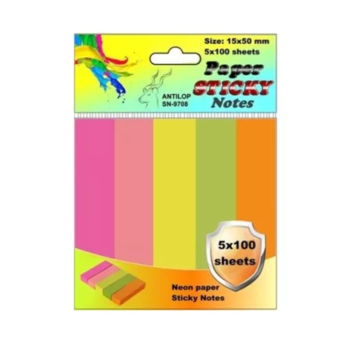 Jelölőcímke 15x50mm, 5x100lap papír, neon színek Antilop