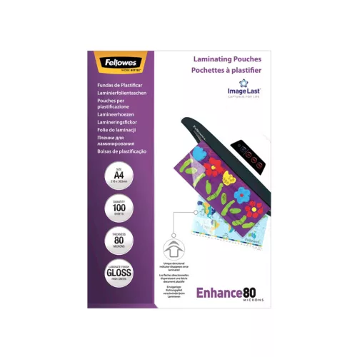 Lamináló fólia, A4, 80 micron, fényes, 25 db/doboz, Fellowes®
