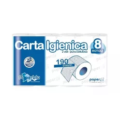   Toalettpapír 2 rétegű kistekercses 100%cellulóz 190 lap/19,95 m/tekercs 8 tekercs/csomag Paperblu Carta Igienica_Paperdi