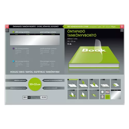 Tankönyvborító öntapadó, 50x33cm, 10 ív/csomag, Ars Una, víztiszta