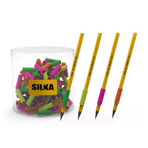 Ceruza markolat, spirál, szilikon, neon, 72 db/display, Silka