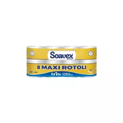   Toalettpapír 3 rétegű kistekercses 100% cellulóz 155 lap/17,5 m/tekercs 8 tekercs/csomag Soavex Maxi Rotoli_Paperdi