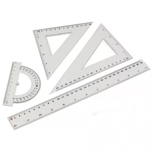 Vonalzókészlet, 30cm, vonalzó, szögmérő, 45° és 60° háromszög vonalzók 4 db/csom