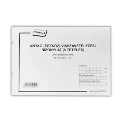   Készlet visszavételezési bizonylat 8 tételes 25x4 lapos tömb A/5 fekvő B.12-123/V Bluering