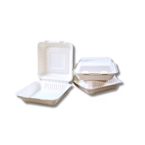 Papírdoboz ételes 1 részes HP4, 23 x 23 x 8 cm komposztálható cukornád 100 db/csomag, natúr