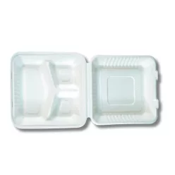   Papírdoboz ételes 3 részes HP4, 23 x 23 x 8cm komposztálható cukornád 100 db/csomag, natúr