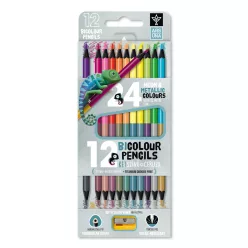   Színes ceruza készlet, kétvégű , 12/24, hegyezővel Ars Una 24 klf. neon/metál szín,