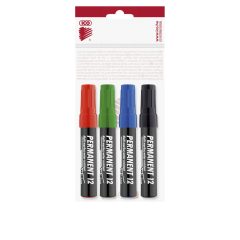   Alkoholos marker készlet, 1-4 mm, vágott, ICO "Permanent 12", 4 különböző szín