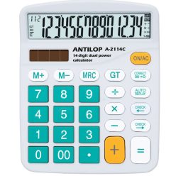   Számológép asztali 14 számjegy nagy, döntött kijelző kék gombok fehér száml, ap Antilop A-2114C