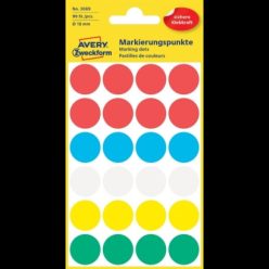   Etikett címke, o18mm, jelölésre, 5 klf. szín 24 címke/ív, 4 ív/doboz, Avery vegyes