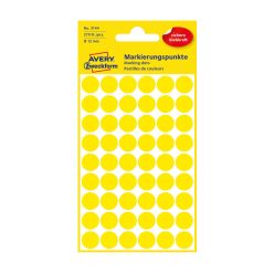   Etikett címke, o12mm, jelölésre, 54 címke/ív, 5 ív/doboz, Avery sárga