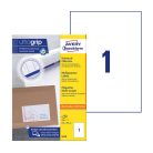 Etikett címke, 210 x297mm, univerzális, 1 címke/ív, 100 ív/doboz, Avery fehér