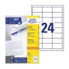 Etikett címke, 64,6 x33,8mm, univerzális, 24 címke/ív, 100 ív/doboz, Avery fehér