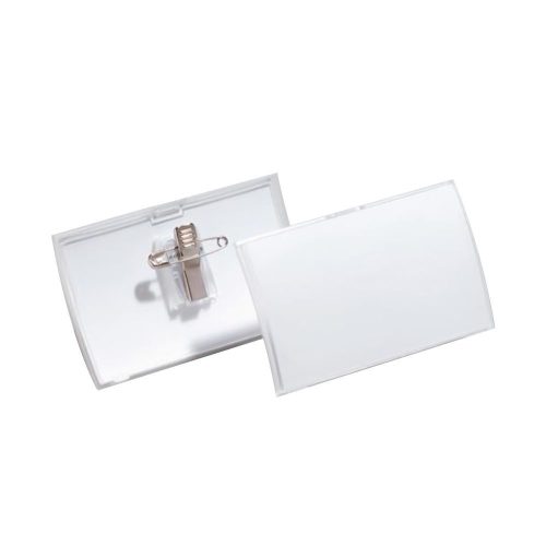 Névkitűző 90x54mm, kombi klippel, 25 db/csomag, Durable Click Fold áttetsző