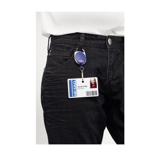 Névjegykártyatartó kihúzható karabineres, Durable with Snap Hook sötétkék