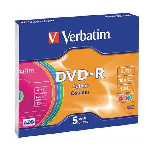 DVD-R lemez, színes felület, AZO, 4,7GB, 16x, vékony tok, VERBATIM