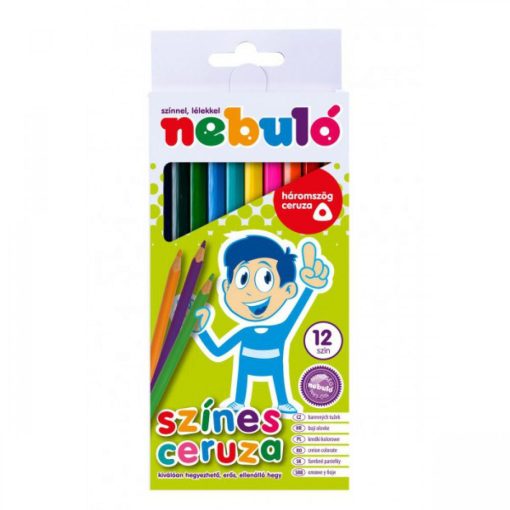Színes ceruza készlet, háromszög vastag, Nebulo 12 klf. szín
