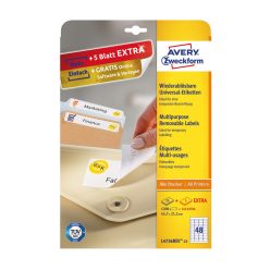   Etikett címke, 45,7 x21,2mm, univerzális visszaszedhető, 48 címke/ív, 25 ív/doboz, Avery fehér