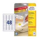 Etikett címke, 45,7 x21,2mm, univerzális visszaszedhető, 48 címke/ív, 25 ív/doboz, Avery fehér