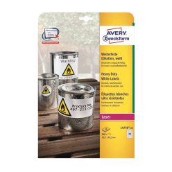   Etikett címke, 45,7 x21,2mm, időjárásálló poliészter, 48 címke/ív, 20 ív/doboz, Avery fehér