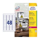 Etikett címke, 45,7 x21,2mm, időjárásálló poliészter, 48 címke/ív, 20 ív/doboz, Avery fehér