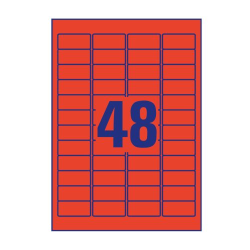 Etikett címke, 45,7 x21,2mm, univerzális visszaszedhető, 48 címke/ív, 20 ív/doboz, Avery piros