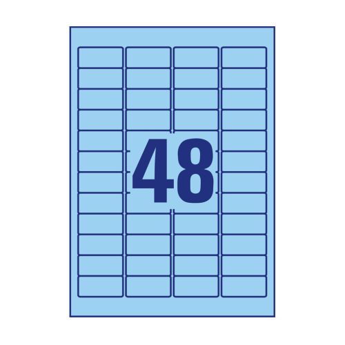 Etikett címke, 45,7 x21,2mm, univerzális visszaszedhető, 48 címke/ív, 20 ív/doboz, Avery kék