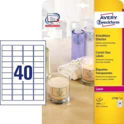   Etikett címke, 45,7 x25,4mm,víztiszta, 40 címke/ív, 25 ív/doboz, Avery átlátszó