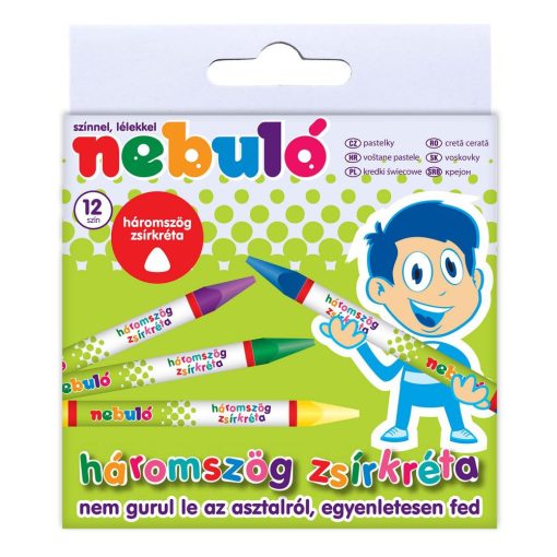 Zsírkréta készlet, háromszög vastag Nebulo, 12 klf. szín
