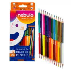   Színes ceruza, kétvégű, háromszög, Nebulo 12/24 színes,