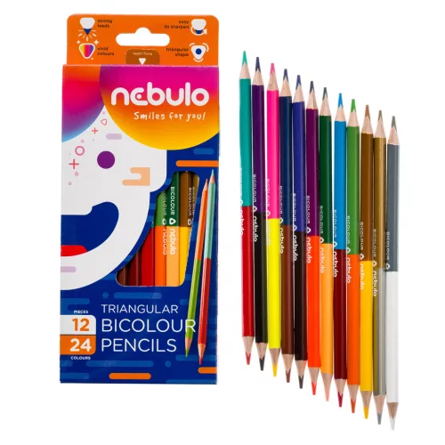Színes ceruza, kétvégű, háromszög, Nebulo 12/24 színes,