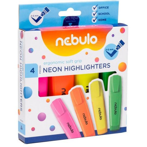 Szövegkiemelő készlet, neon NEBULO 4 klf. szín